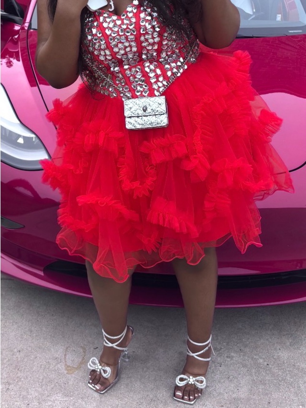 Red Ruffled Tulle Party Dress for Girls - Sparkle Bodice